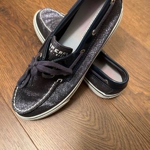 Sperry sparkly navy colored boat shoes